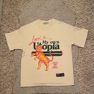 Women’s Graphic Tee - Cream "My Own Utopia" Tiger Print Aelfric Eden